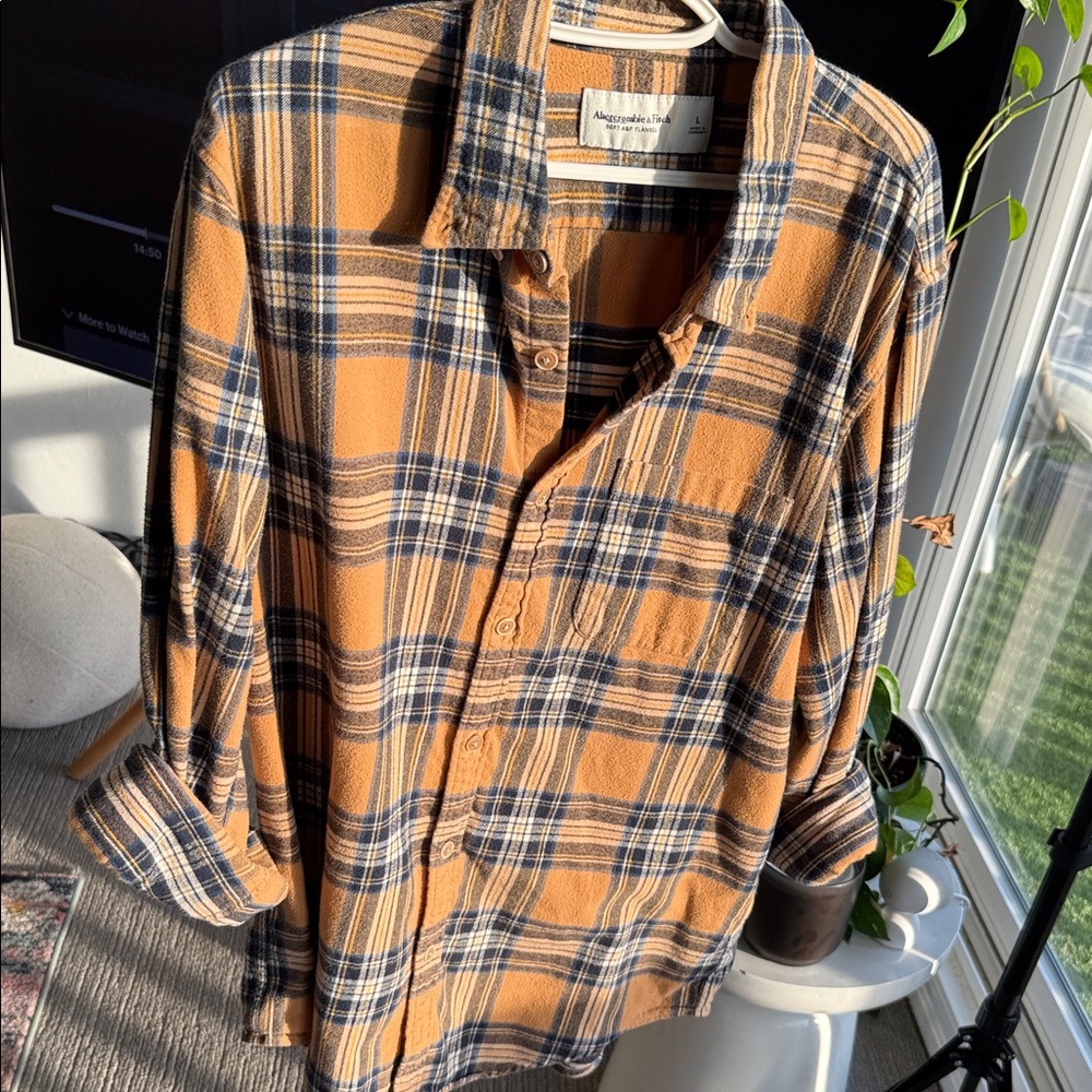 Abercrombie & Fitch Orange and Blue Plaid Shirt